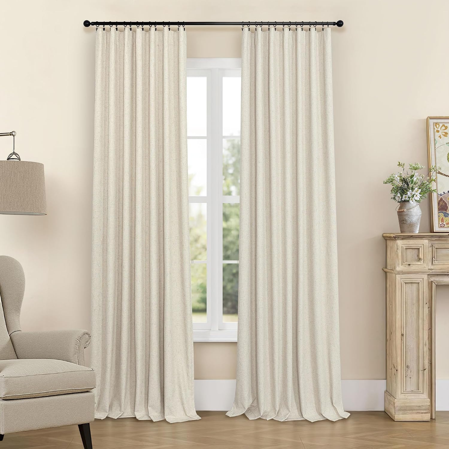 Pitalk 98 Inch Curtains Blackout Linen Country Cottage Core Thick Textured Lightweight Window Drapes for Guest Bedroom Living Room Darkenin…