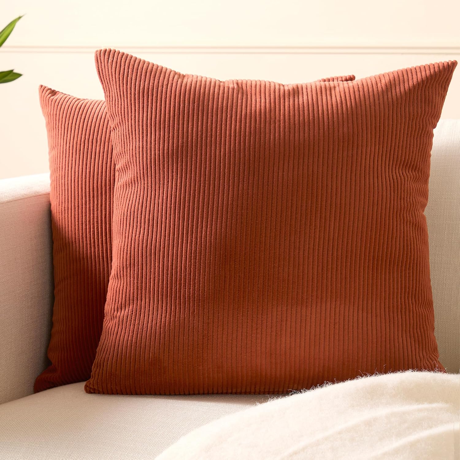 EncasaXO Encasa XO Corduroy Throw Pillows Covers 24"x24", Set of 2 Soft Textured Striped Boho Pillow Covers | Decorative and Cozy Cushion C…