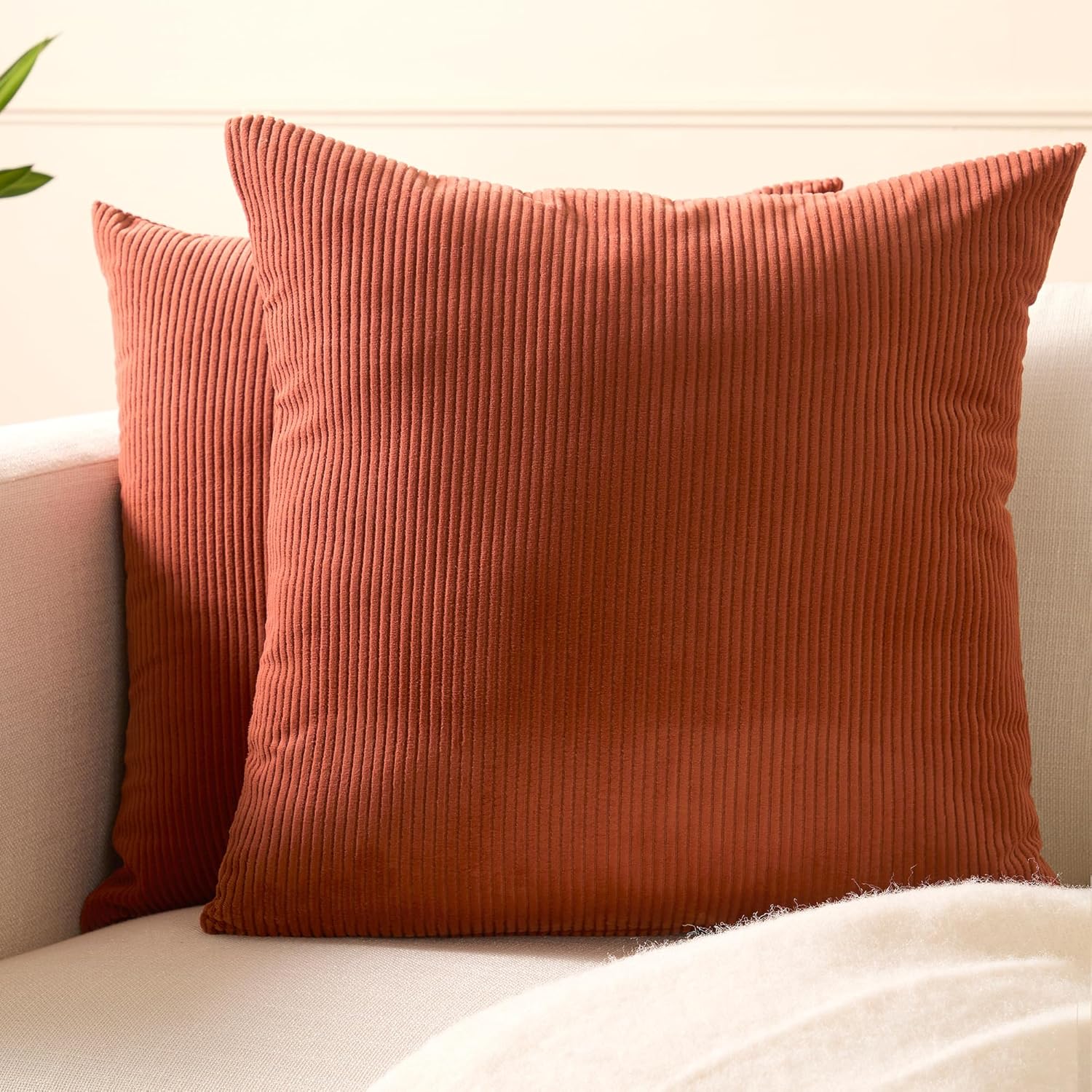 EncasaXO Encasa XO Corduroy Throw Pillows Covers 16"x16", Set of 2 Soft Textured Striped Boho Pillow Covers | Decorative and Cozy Cushion C…