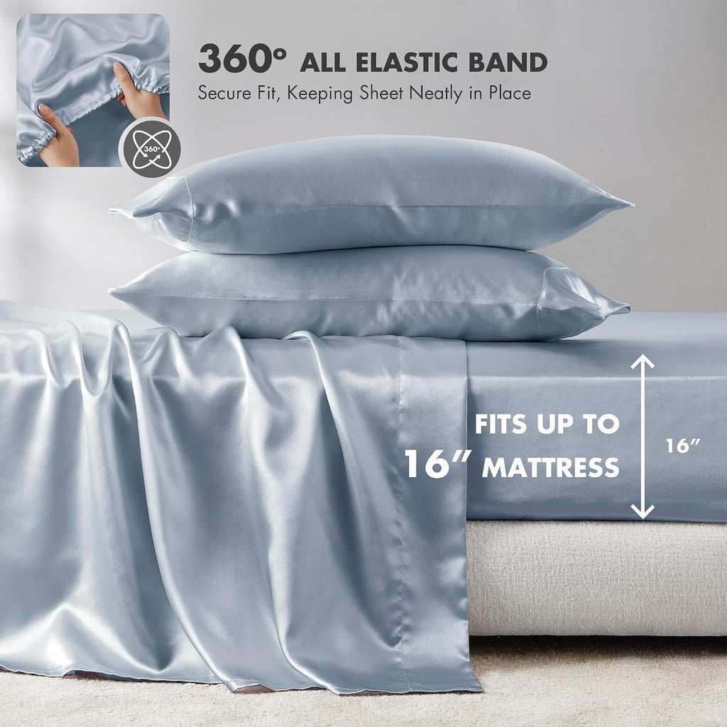 Madisonpark Madison Park Satin Sheets Queen Size, Luxurious Silky Bed Sheets, Elastic 14" Pocket fits up to 16" Mattress, Wrinkle-Free, Sof…