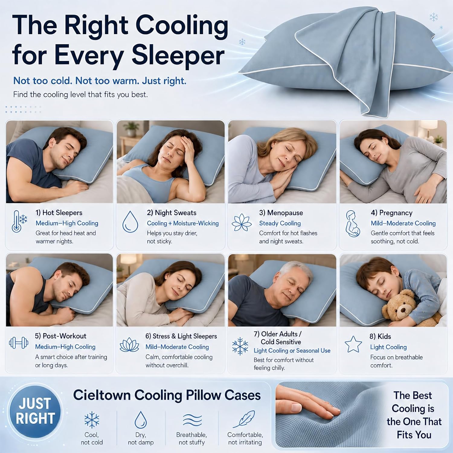 Cieltown Cooling Pillow Cases for Hot-Sleepers: Q-Max ≥0.4 Nylon Spandex Cool-to-Touch for Night Sweats - Waffle Weave for Dry & Com…