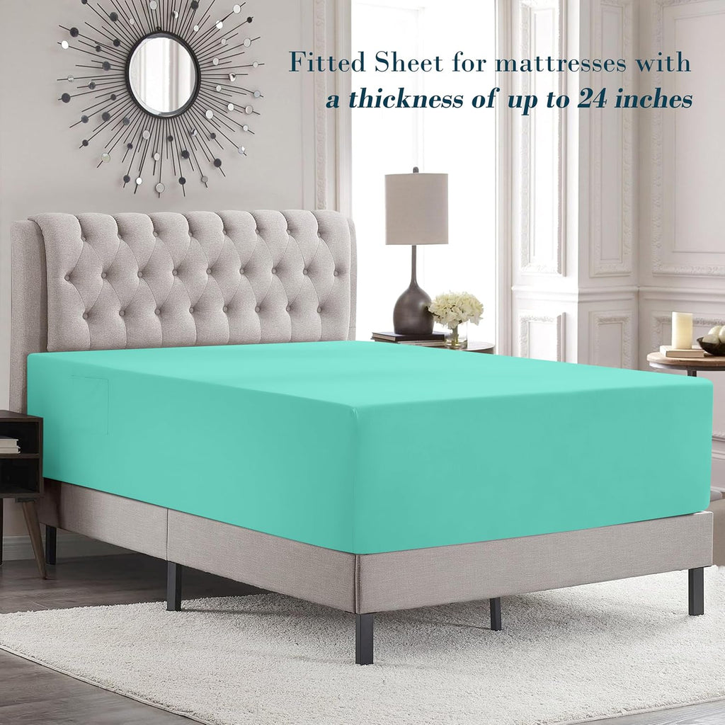 MocassiLuxuryBedding Mocassi Twin Size 4-Piece Bed Sheet Set - 1800 Hotel Quality Microfiber 18-24 Inches Extra Deep Pocket Fitted Sheet- L…