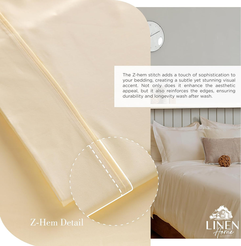 Linen Home 100% Cotton Percale Sheets Twin XL Size, Ivory, Deep Pocket, 3 Pieces Set - 1 Flat, 1 Deep Pocket Fitted Sheet and 1…