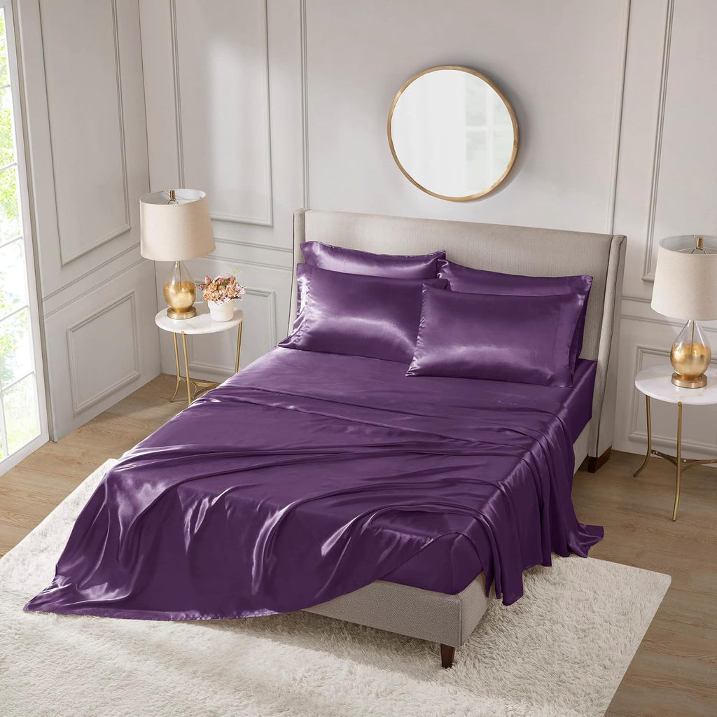 Madisonpark Madison Park Essentials Satin Sheet Set Luxury and Silky with Natural Sheen, Elastic 14" Pocket fits up to 16" Mattress, All Ar…