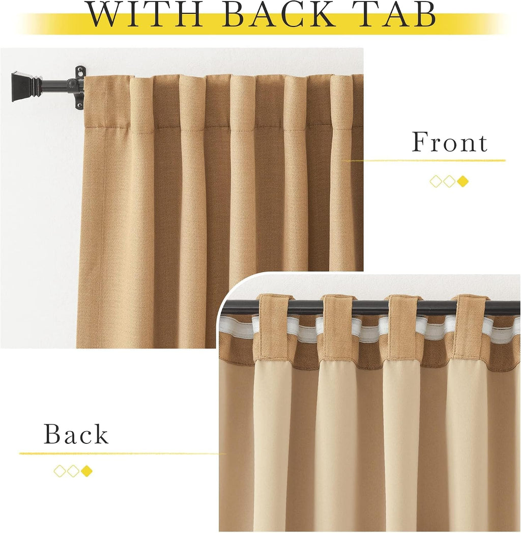 Nicetown Thick Faux Linen Room Darkening Caramel Curtains 108 inches Long, Pinch Pleated Faux Linen Curtains Thermal Insulated Window …