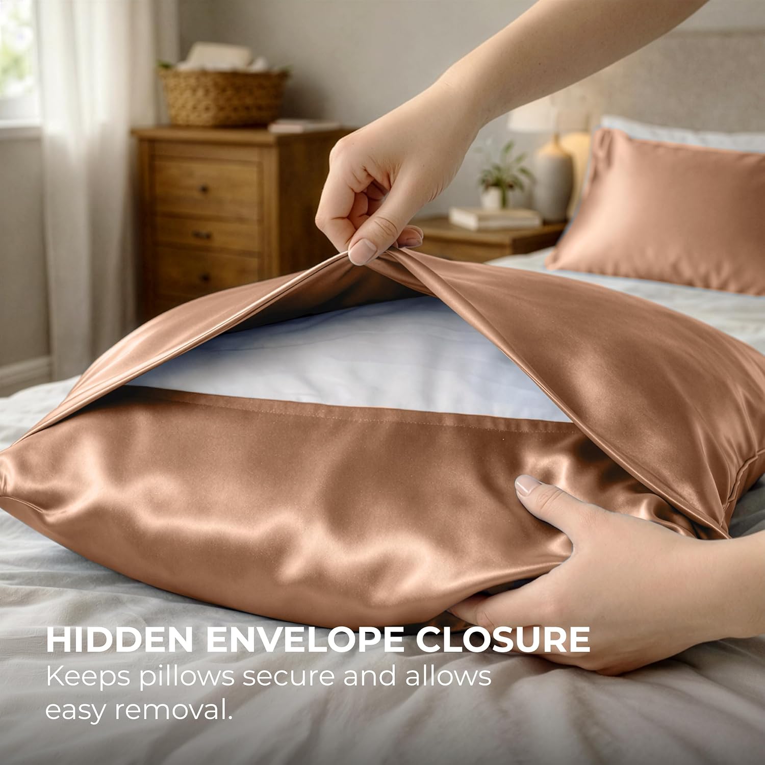 PureBedding Pure Bedding Satin Pillowcase 2 Pack - King Size (20"x40", Rose Gold) - Silky Pillow Cases for Hair and Skin - Satin Pillow Cov…