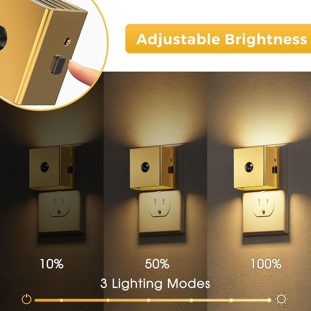 L LOHAS LED Night Light, Plug in Night Light with Motion Sensor and Dusk to Dawn Sensor, Brightness Adjustable,3000K Soft White, Gold…