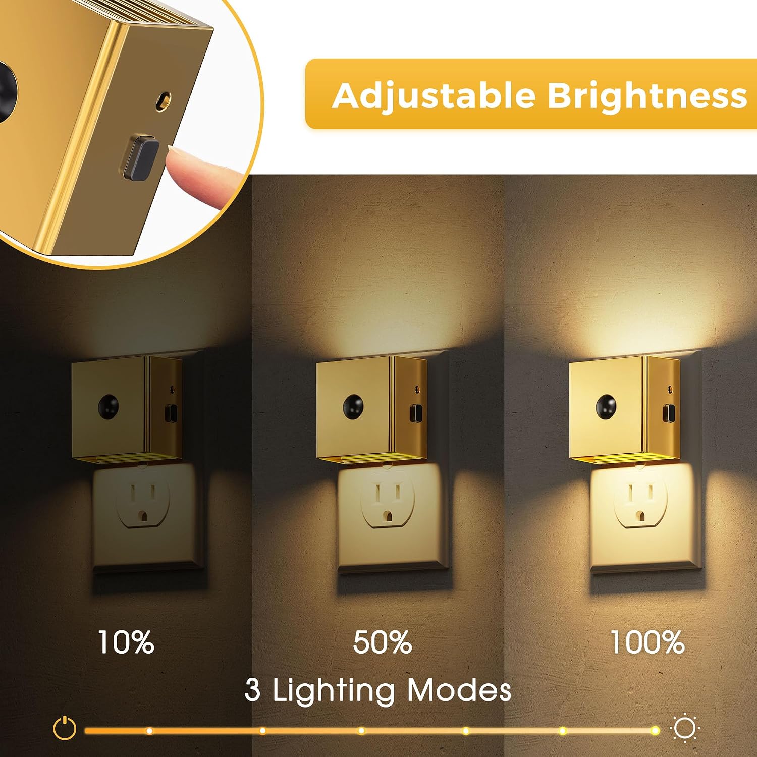 L LOHAS LED Night Light, Plug in Night Light with Motion Sensor and Dusk to Dawn Sensor, Brightness Adjustable,3000K Soft White, Gold…