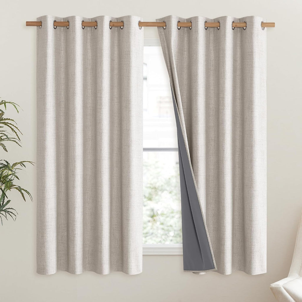 NICETOWN Brich Vintage Open Linen Weave Flax Thermal Curtains, 100% Blackout Curtains 48" Long for Dining Room, Soundproof Window…