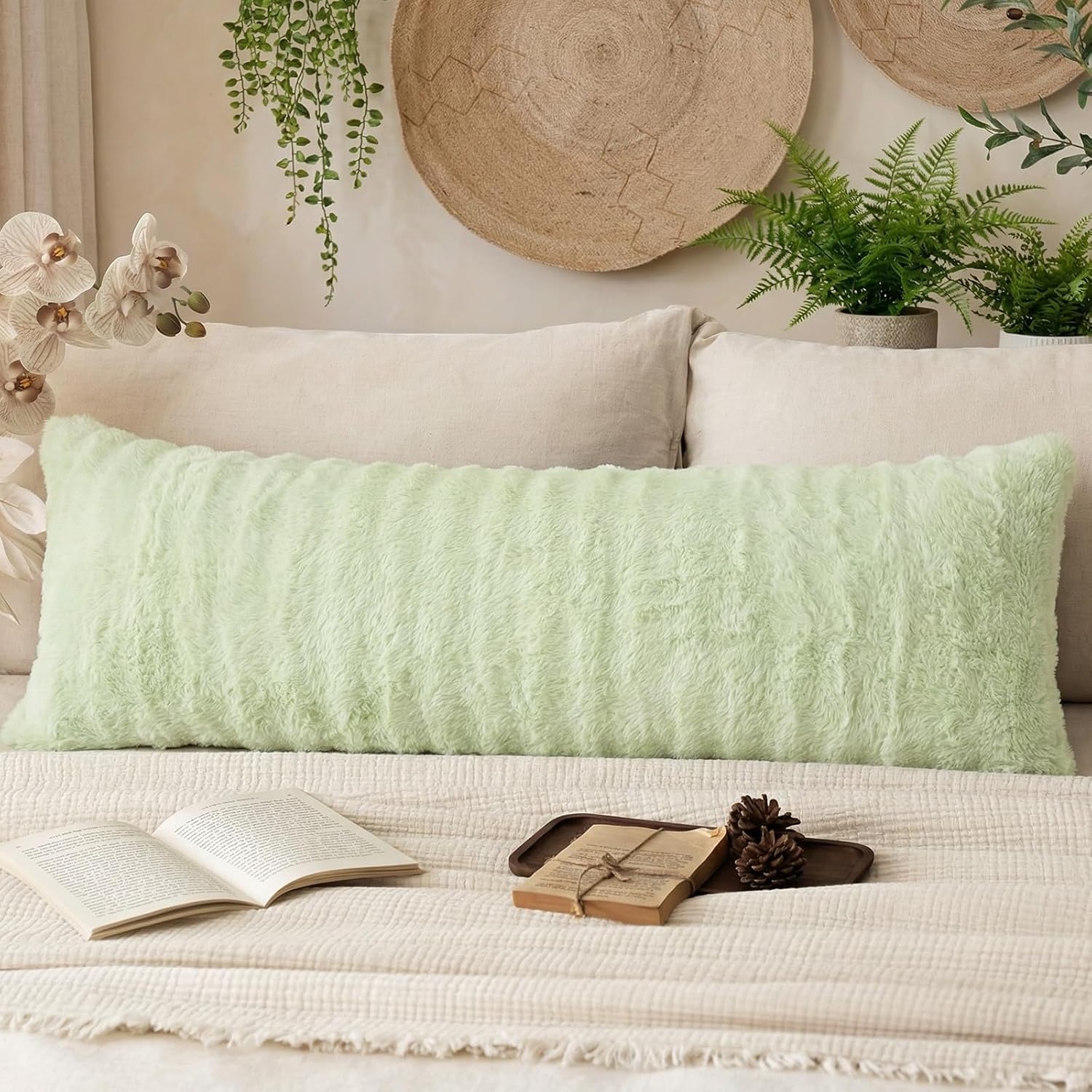 Chumerry Fluffy Faux Fur Body Pillow Cover Super Soft Cozy Plush Bedding Pillow for Couch Sofa Plaid Striped Decorative Body Pillowcase 1 P…
