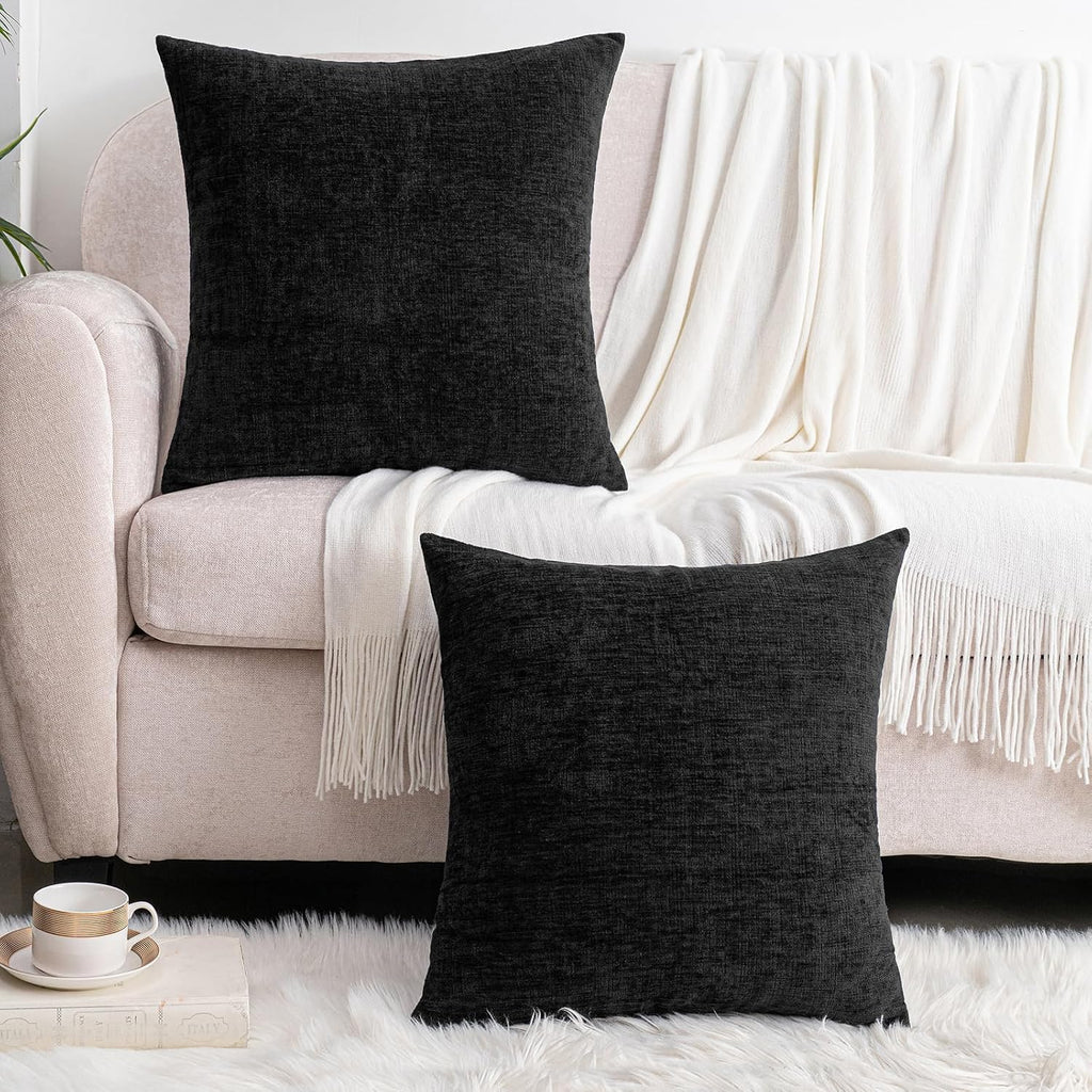Hwy50 HWY 50 Black Couch Pillow Covers 16x16 Inch Pack of 2, Soft Chenille Decorative Throw Pillow Cases Farmhouse for Sofa Living Room Bed…