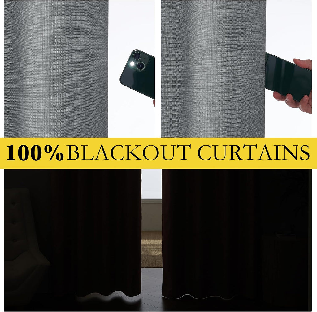 NICETOWN 100% Absolutely Blackout Linen Curtains with Thermal Insulated White Liner, 52" Wide, 2 Panels, 84 inches Long Drapes, Grommet…