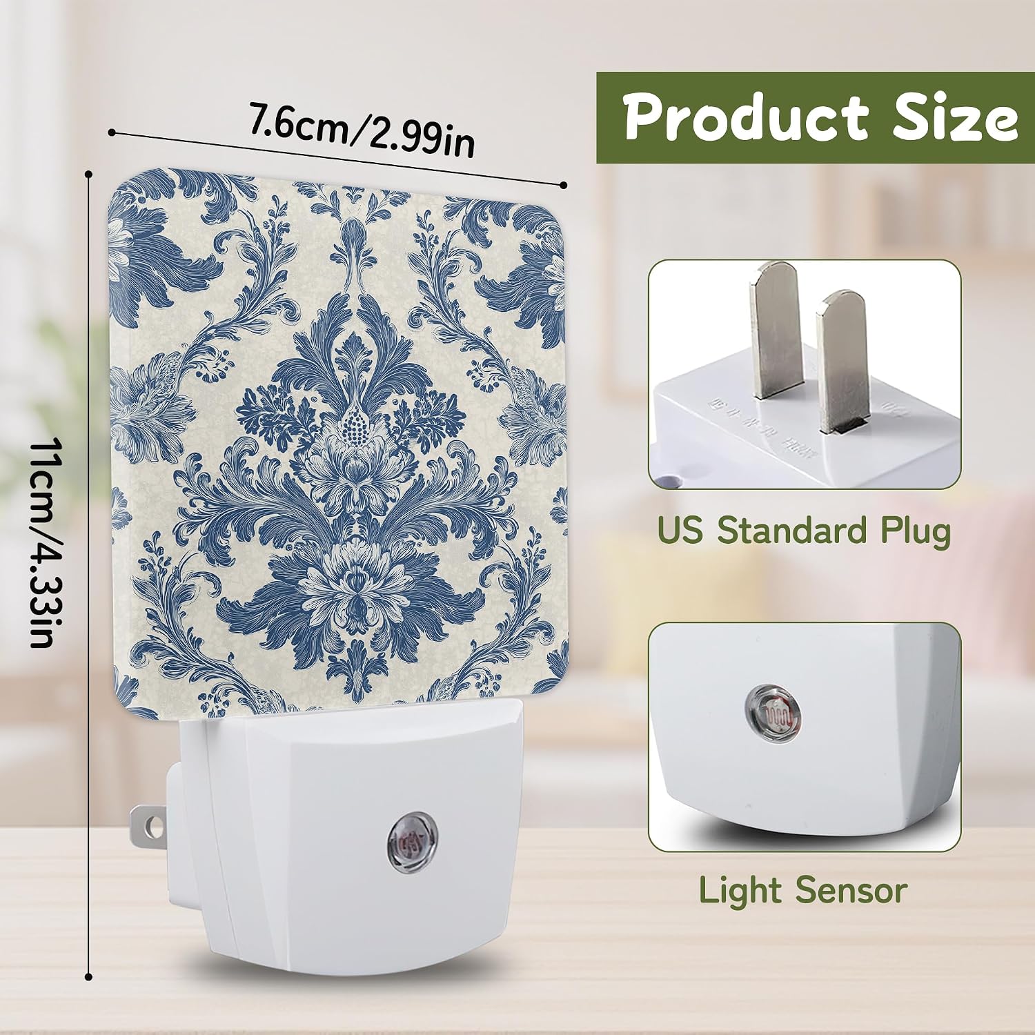 Vintage Floral Paisley Night Lights Plug into Wall, Night Light with Dusk to Dawn Sensor for Bedroom Bathroom Kitchen Hallway Stairs…