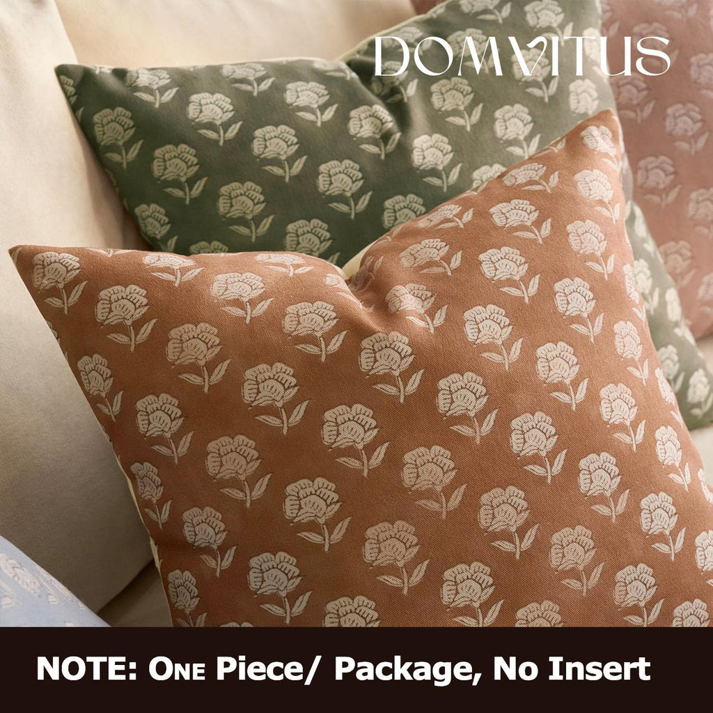 Domvitus Floral Pillow Covers 20x20 Throw Pillow Covers Decorative Block Floral Print Vintage Pillow Cover for Living Room Couch Bed, Brown…