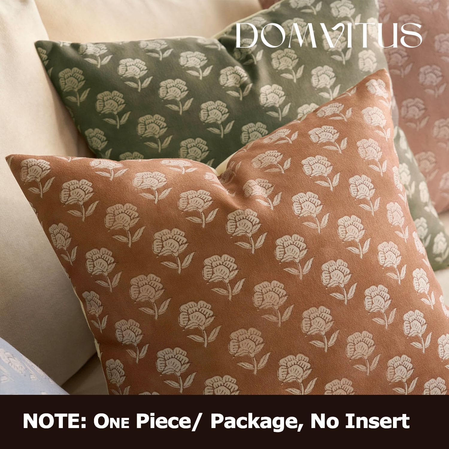 Domvitus Floral Pillow Covers 24x24 Throw Pillow Covers Decorative Block Floral Print Vintage Pillow Cover for Living Room Couch Bed, Brown…
