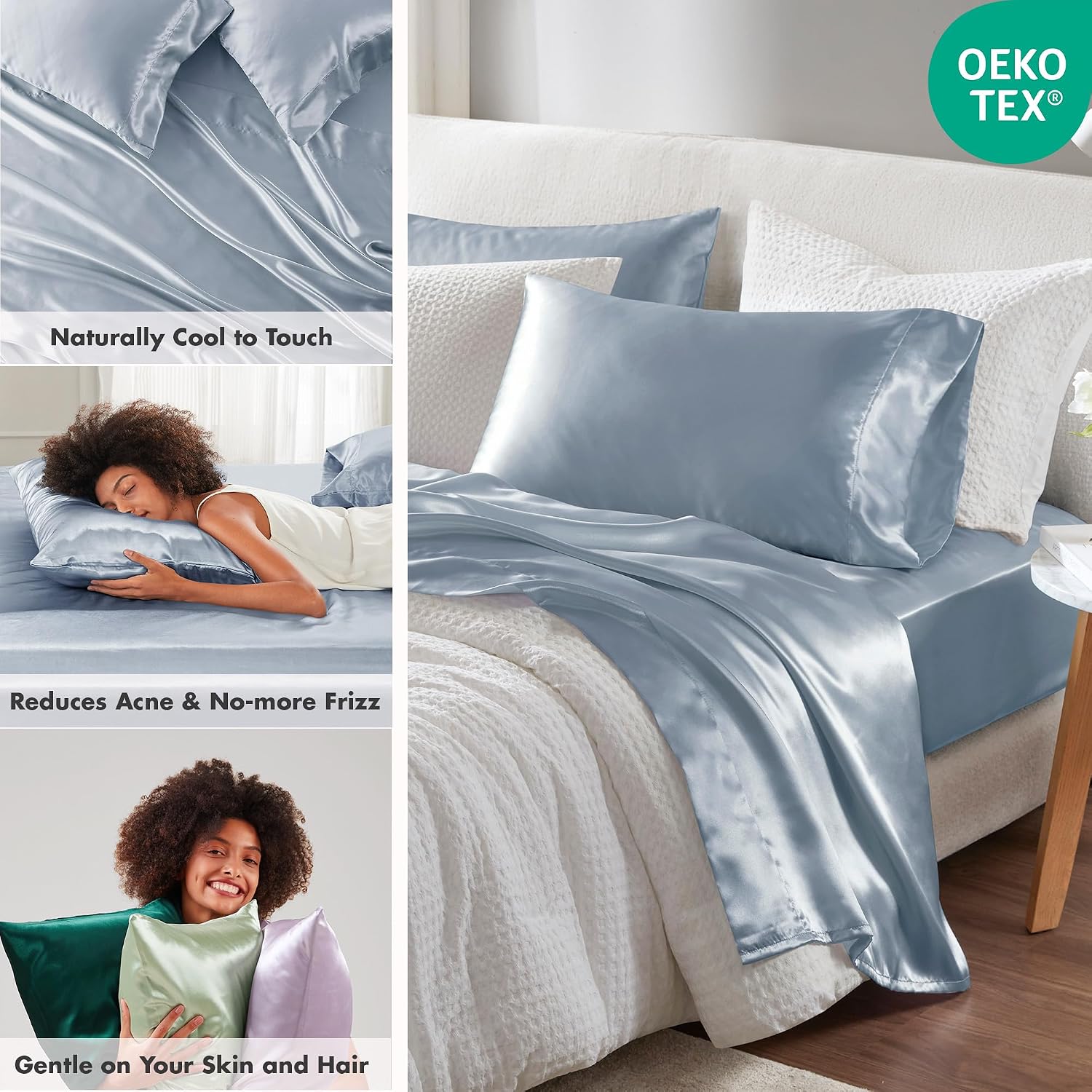 Madisonpark Madison Park Satin Sheets King Size, Luxurious Silky Bed Sheets, Elastic 14" Pocket fits up to 16" Mattress, Wrinkle-Free, Soft…