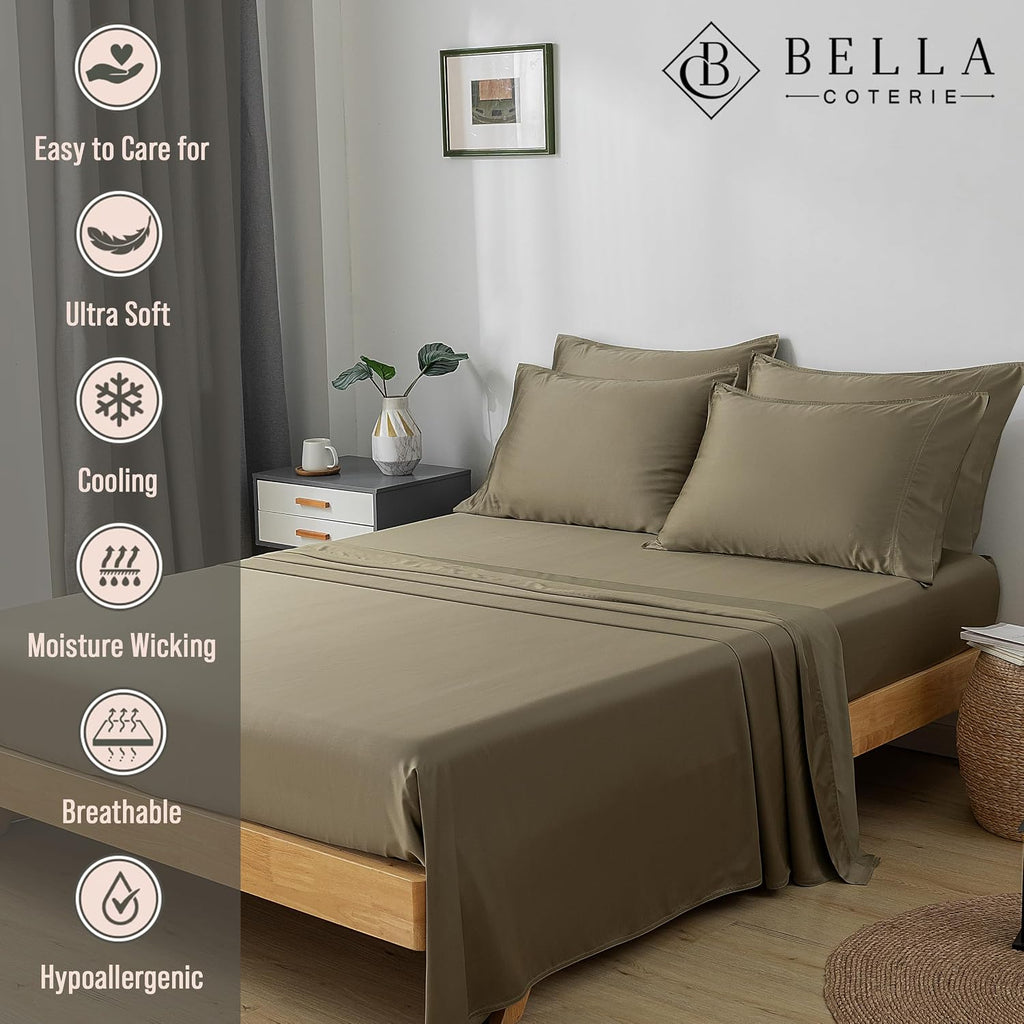 Bella Coterie 6 Piece Luxury Bamboo Viscose California King Size Sheet Set | 100% Organically Grown | Cooling for Hot Sleepers | 18" Deep…