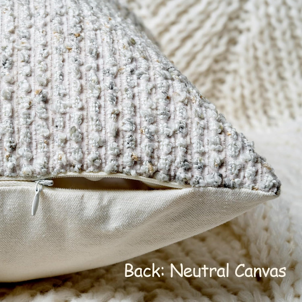 Dezene 22x22 Cream Grey Throw Pillow Cover Textured Boucle Striped Chic Morden Boho Accent Farmhouse Square Decorative Couch Pillow Cover f…