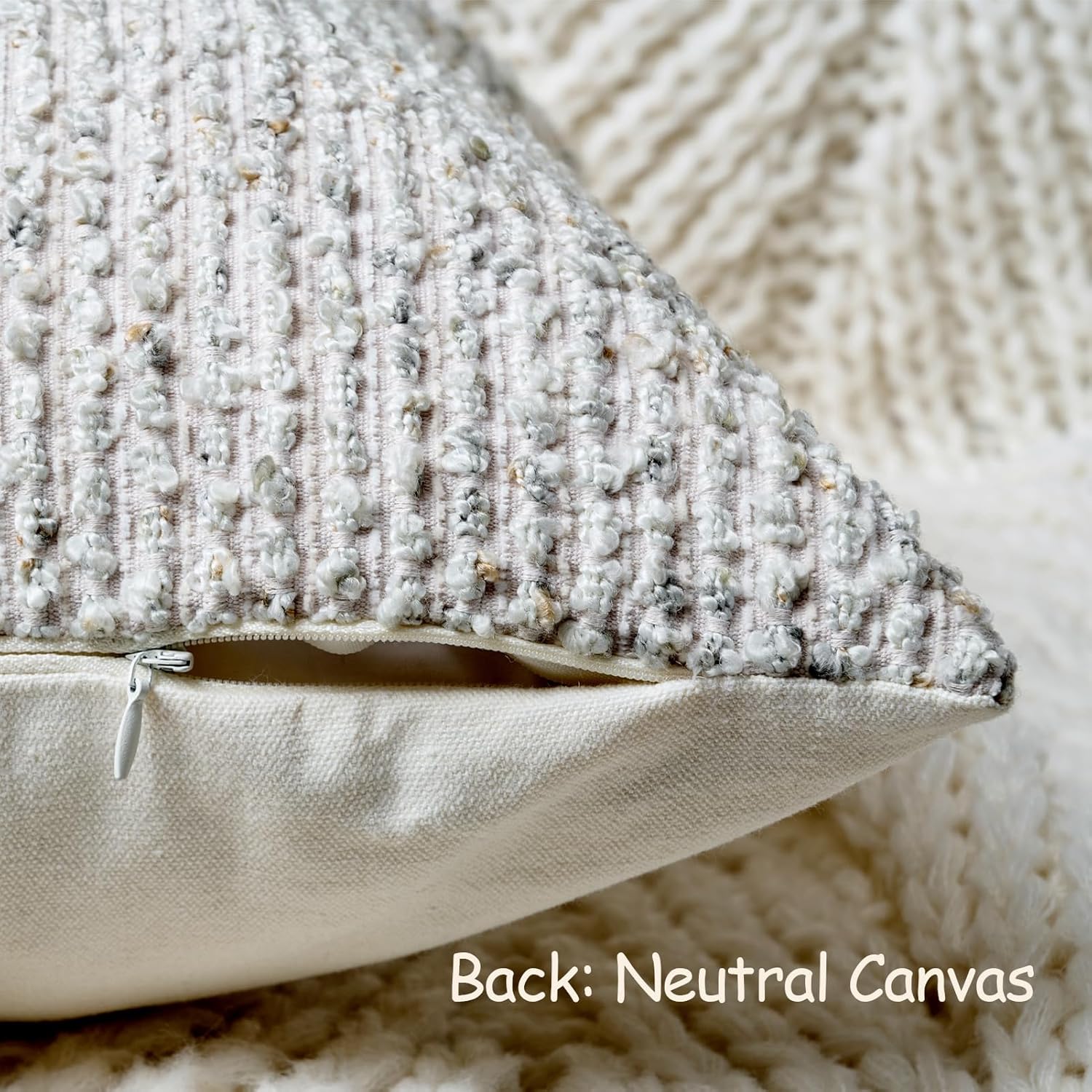 Dezene 18x18 Cream Grey Throw Pillow Cover Textured Boucle Striped Chic Morden Boho Accent Farmhouse Square Decorative Couch Pillow Cover f…