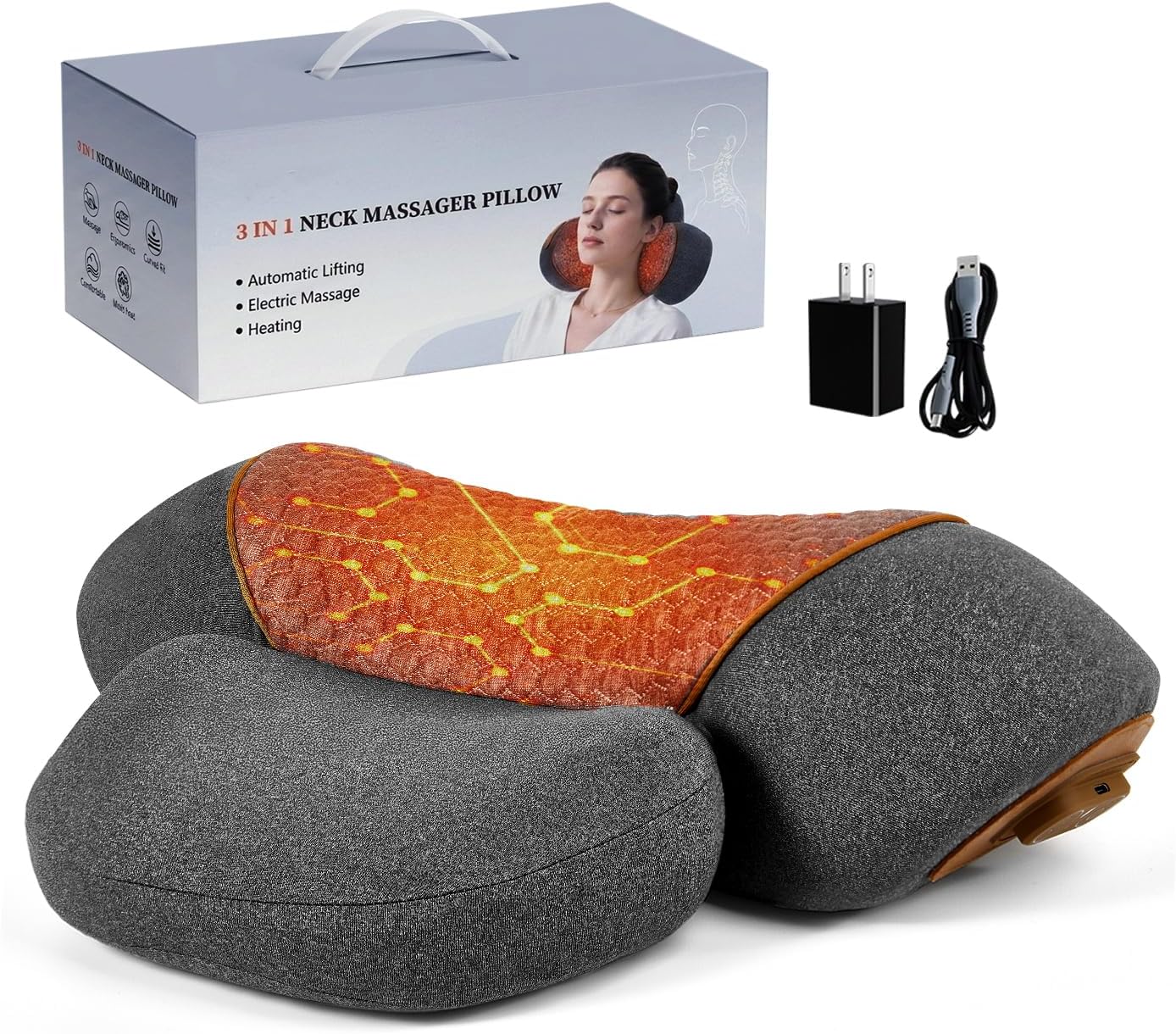 Kitcada Upgraded Neck Massager Pillow, 3-in-1 Neck Massager, Traction Massage with Heat, Neck Pillow for Shoulder Pain, Deep Tissue, Rechar…