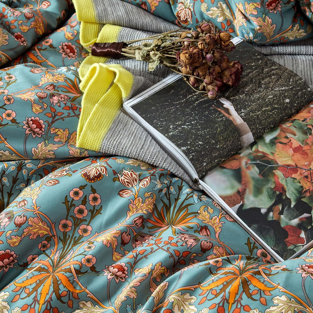 mixinni Vintage Style Garden Flower Duvet Cover Set with Zipper Closure Long Staple Percale Cotton Yellow Vibrant Pattern on Bedding Quilt…
