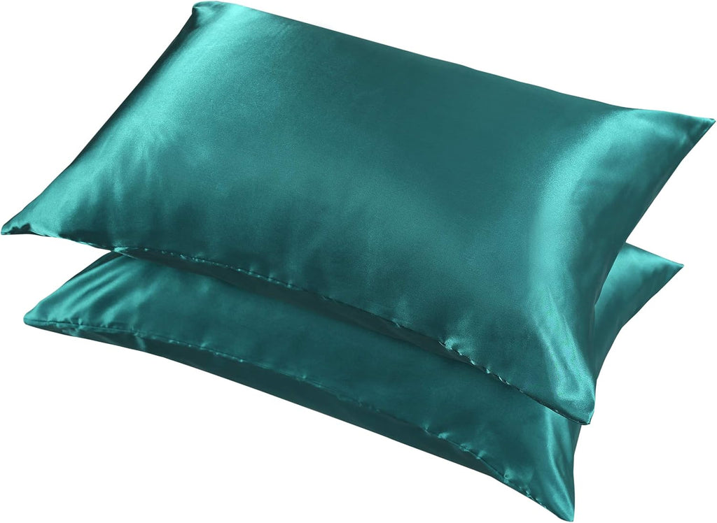 Lcbd Standard Size Satin Pillowcase for Hair and Skin, Teal Silk Satin Pillowcases Set of 2, Satin Cooling Pillow Covers with Envelope Clos…