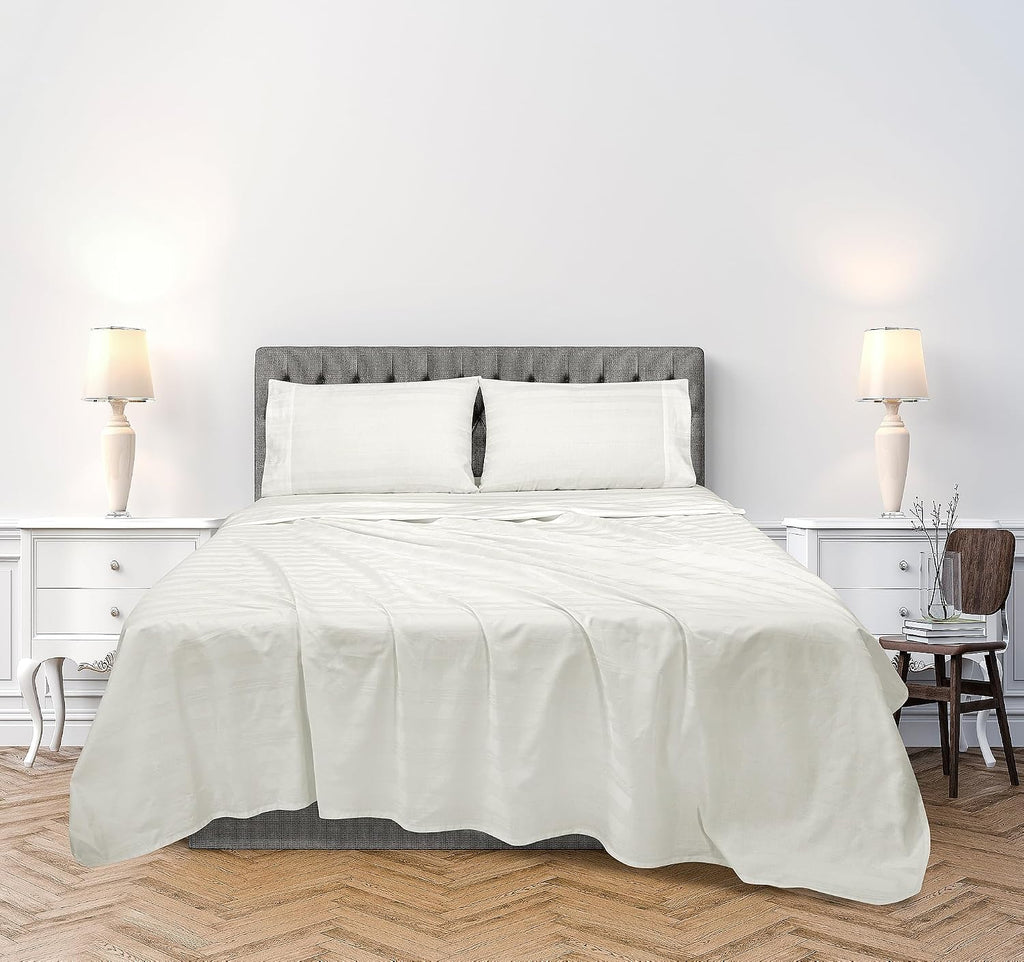 Royalelinens ROYALE LINENS 300 Thread Count 100% Long Staple Combed Cotton Striped Sheet Set - 4 Piece Full Bed Sheets - 1 Fitted, 1 Flat,…