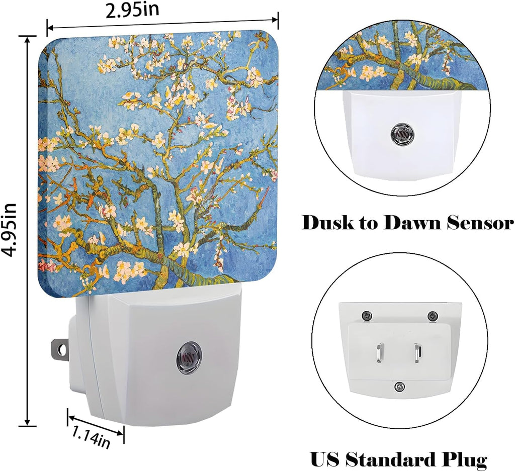 Puzzle Almond Tree Night Light, Plug Into Wall for Boys Girls Bedroom Decorative Square Night Light Lamp 0.5w Sleep Friendly