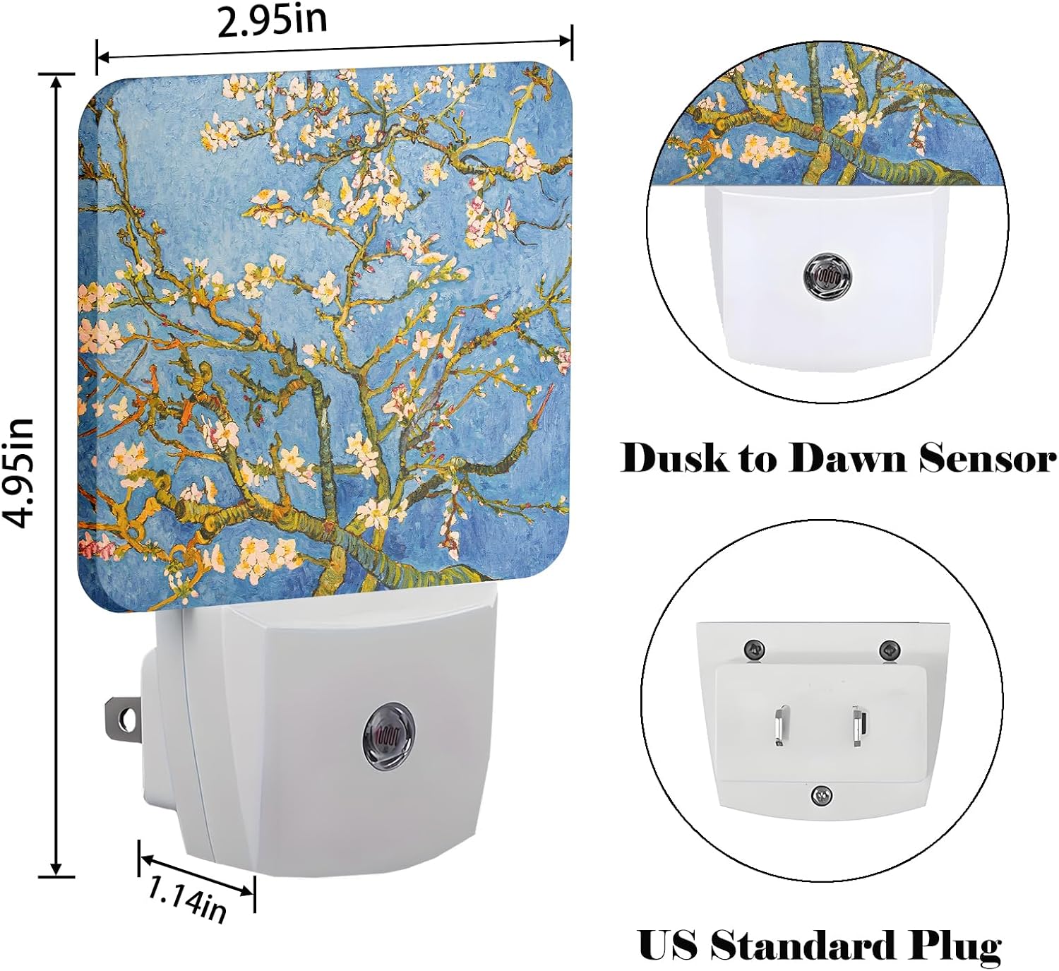 Puzzle Almond Tree Night Light, Plug Into Wall for Boys Girls Bedroom Decorative Square Night Light Lamp 0.5w Sleep Friendly