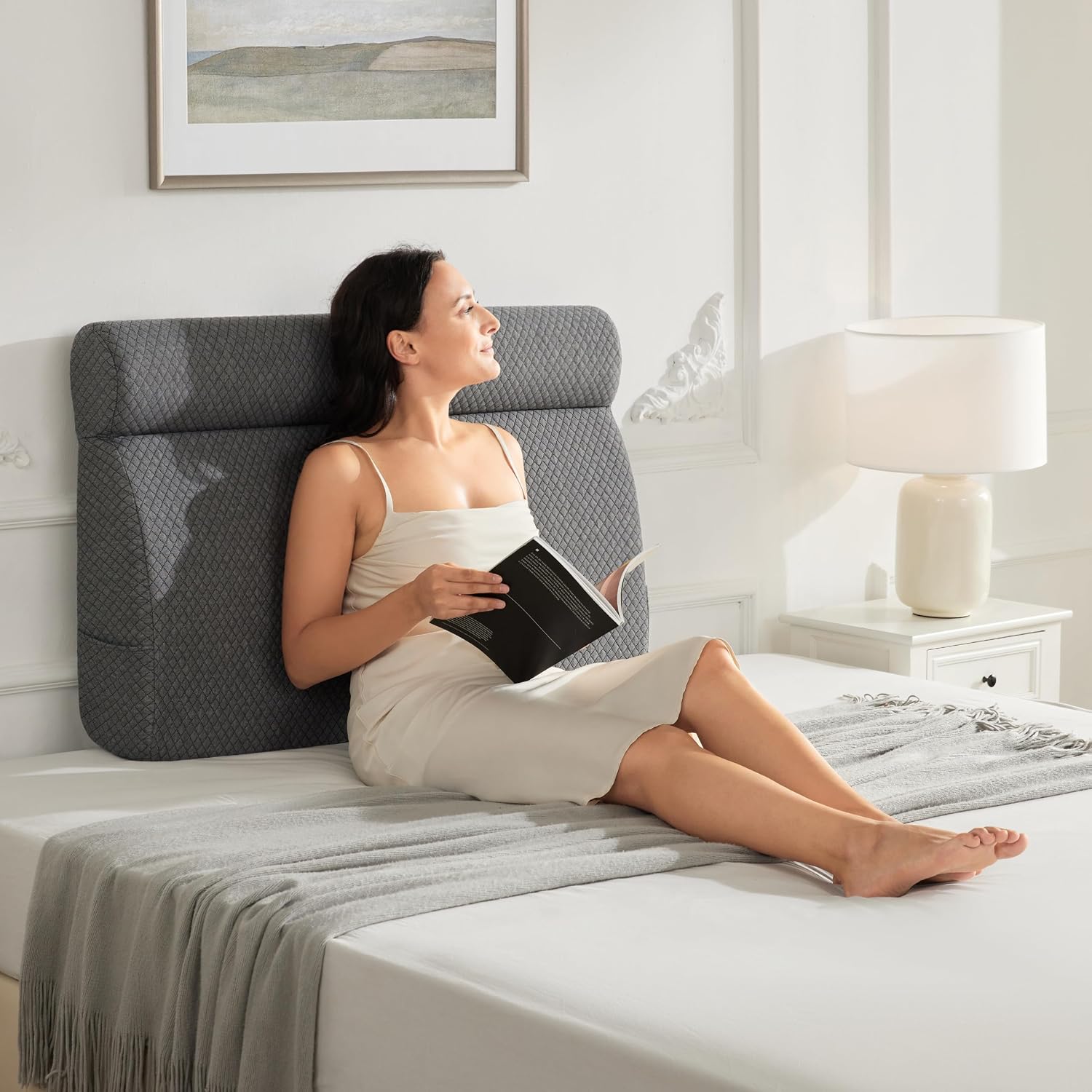 Headboard Pillow Twin Wedge Memory Foam Pillow Headboard with Head Rest One-Piece Ergonomic Linen Upholstered Backrest Cushion for Back…