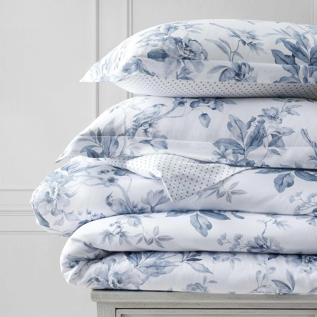 MarthaStewart Martha Stewart - Queen Duvet Cover Set, 100% Smooth & Silky Sateen Cotton Bedding, 3 Piece Floral Bedding with Matching Pillo…
