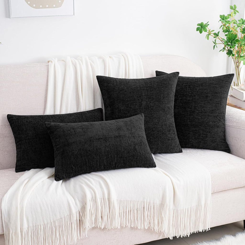 Hwy50 HWY 50 Black Couch Pillow Covers 16x16 Inch Pack of 2, Soft Chenille Decorative Throw Pillow Cases Farmhouse for Sofa Living Room Bed…