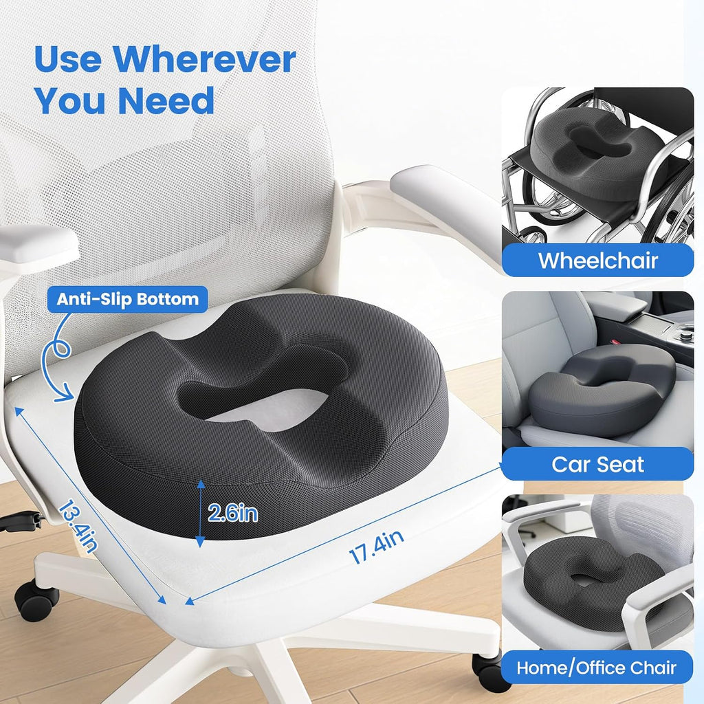 DailyCuddles Donut Pillow for Tailbone Pain, Hemorrhoids - Cooling Gel Memory Foam Chair Seat Cushion for Office, Home & Wheelchair,…