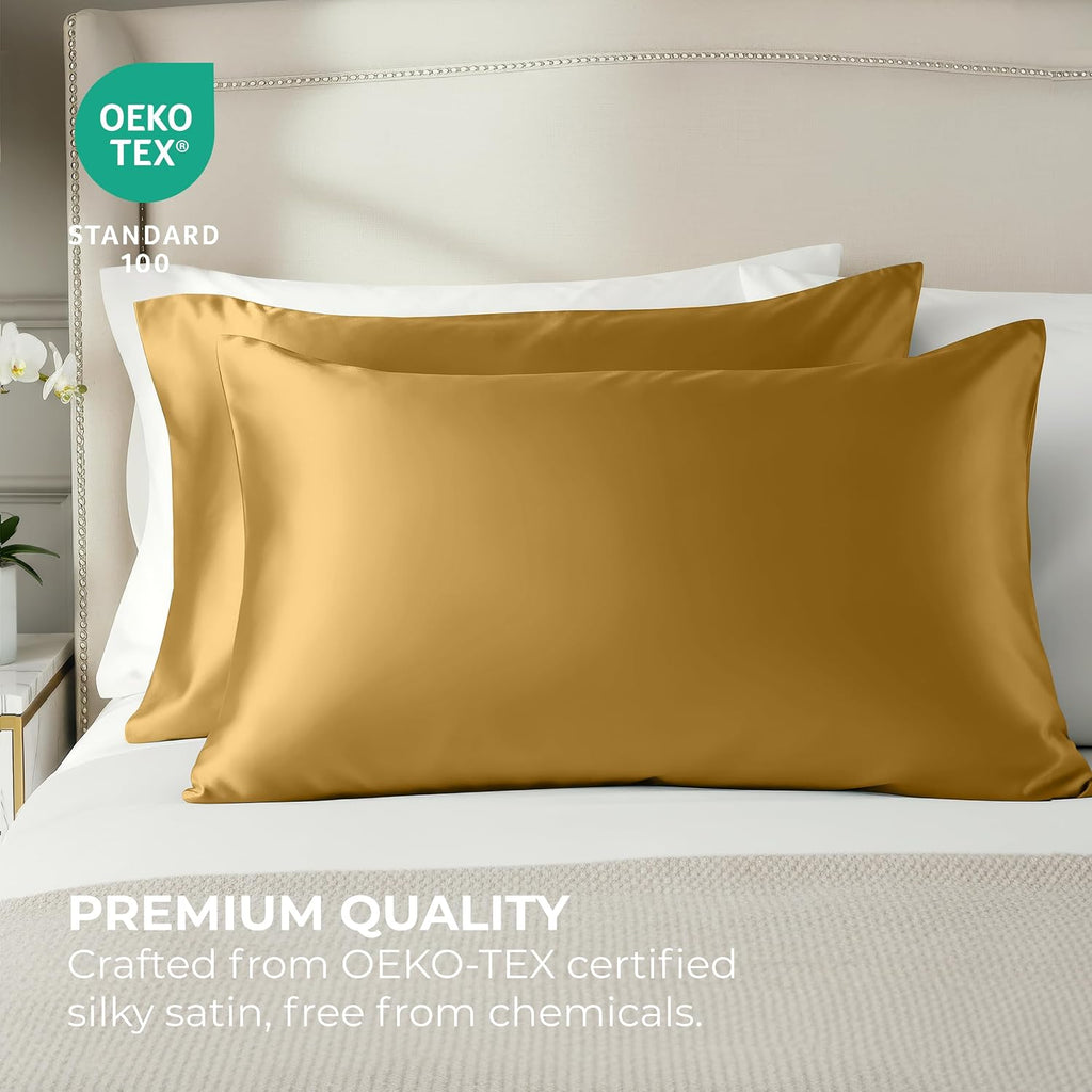 PureBedding Pure Bedding Satin Pillowcase 2 Pack - Queen Size (20"x30", Gold) - Silky Pillow Cases for Hair and Skin - Satin Pillow Covers…