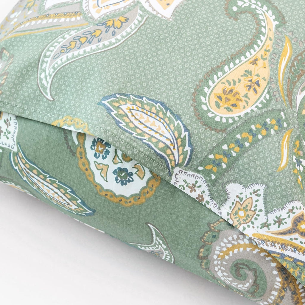 YuHeGuoJi Green Pillow Cases Queen Set of 2 100% Cotton Decorative Beige Boho Pillow Covers Decorative Paisley Floral Pillow Protectors Env…