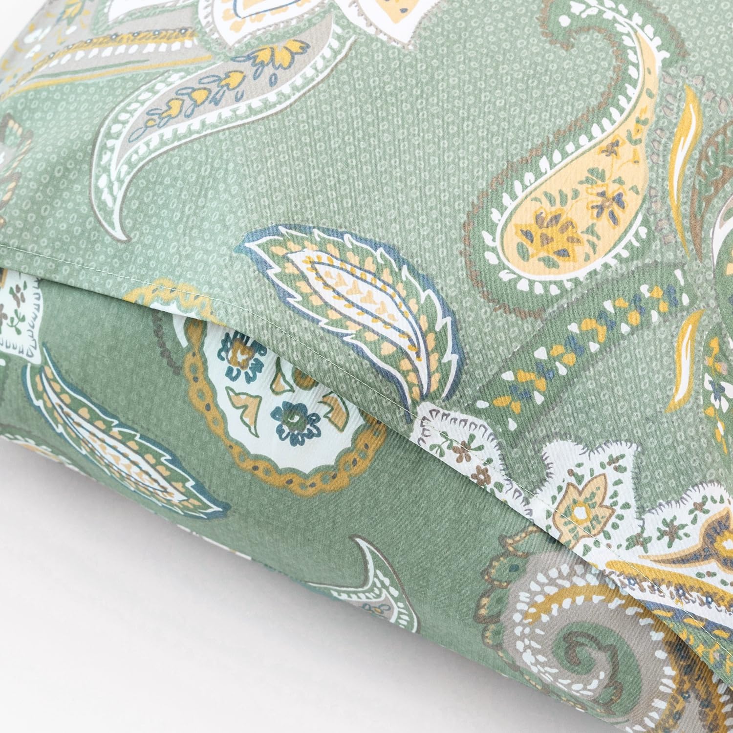 YuHeGuoJi Green Pillow Cases Queen Set of 2 100% Cotton Decorative Beige Boho Pillow Covers Decorative Paisley Floral Pillow Protectors Env…