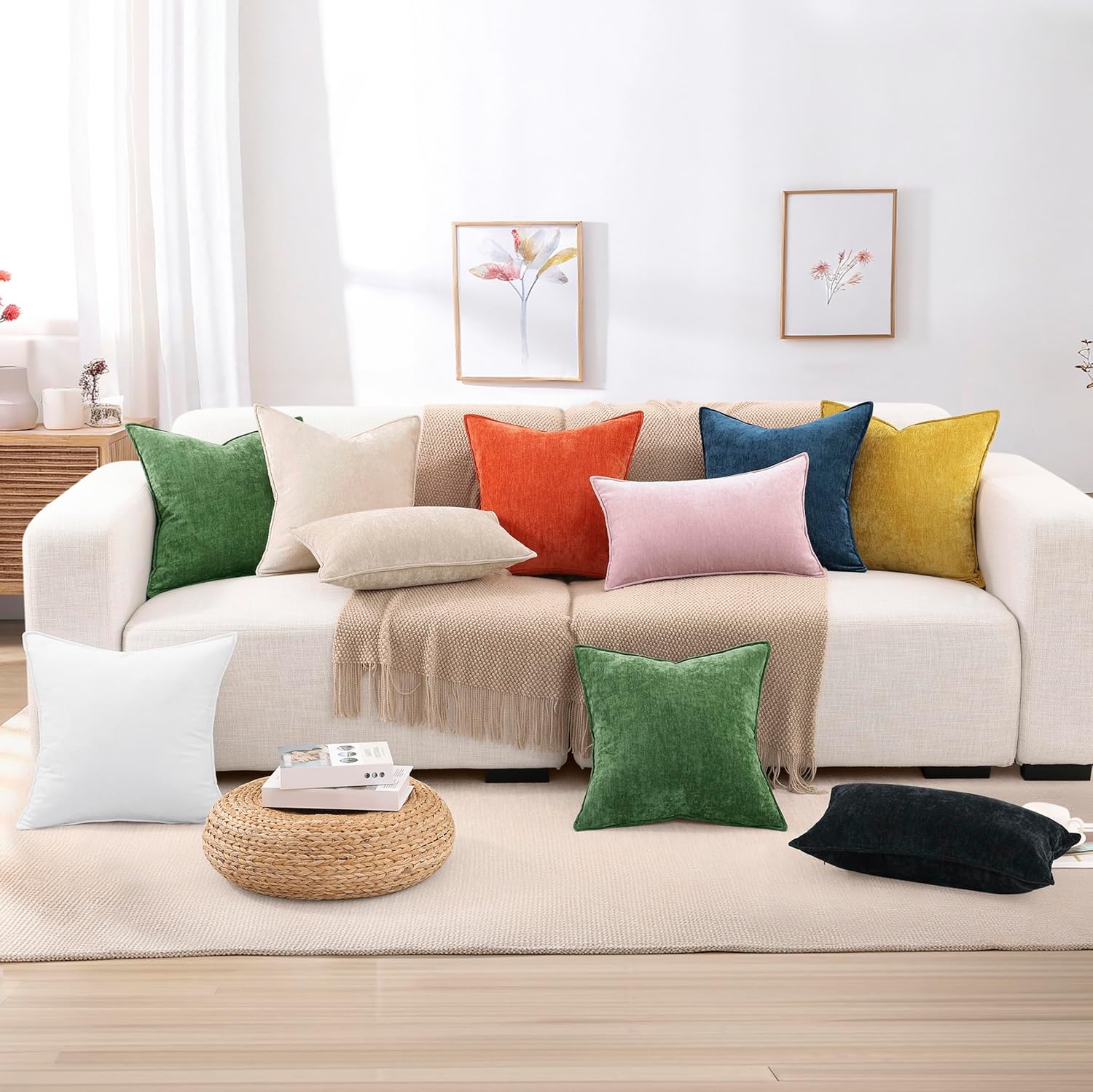 decorUhome Summer Couch Throw Pillow Covers 20x20 Set of 2, Decorative Soft Velvet Modern Cozy Chenille Pillow Cases with Elegant Design fo…
