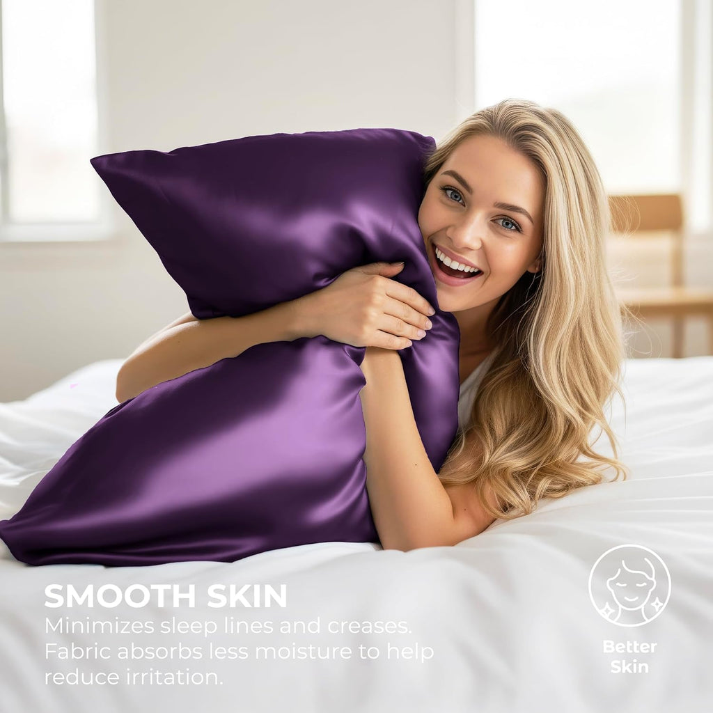 PureBedding Pure Bedding Satin Pillowcase 2 Pack - King Size (20"x40", Purple) - Silky Pillow Cases for Hair and Skin - Satin Pillow Covers…