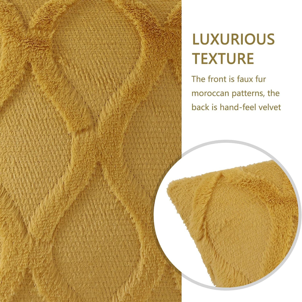 decorUhome Summer Throw Pillow Covers 20x20 Inch Set of 2, Soft Plush Faux Fur Wool Mustard Yellow Accent Couch Pillow Covers for Modern Fa…