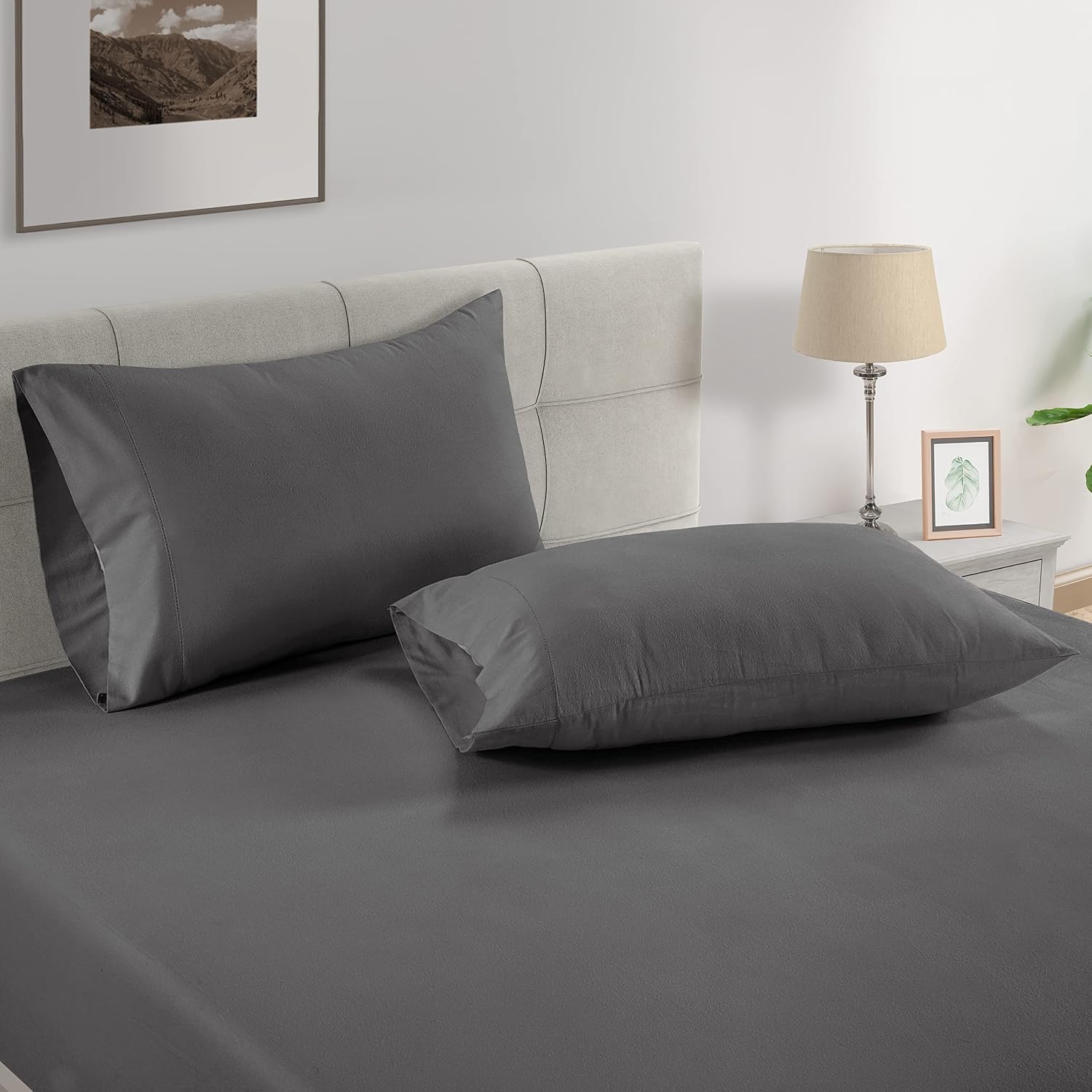 LaneLinen LANE LINEN Pillows Queen Size Set of 2 Soft 100% Egyptian Cotton Cool & Smooth Pillow Cases - Charcoal Cotton