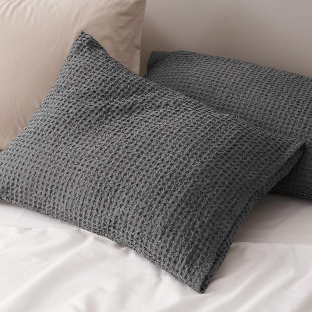Phf Ultra Soft Waffle Weave Pillow Shams Queen Size, No Insert, 2 Pack 20" x 30" Pillowcases, Breathable & Skin-Friendly Pillow Cases, Styli…