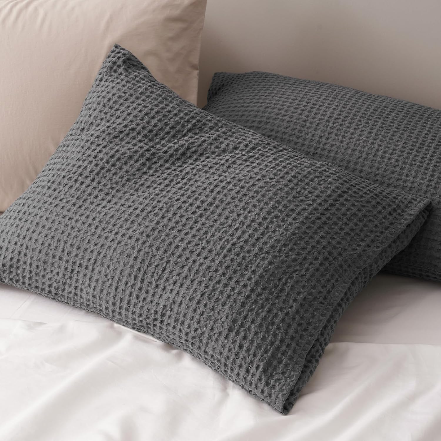Phf Ultra Soft Waffle Weave Pillow Shams Queen Size, No Insert, 2 Pack 20" x 30" Pillowcases, Breathable & Skin-Friendly Pillow Cases, Styli…