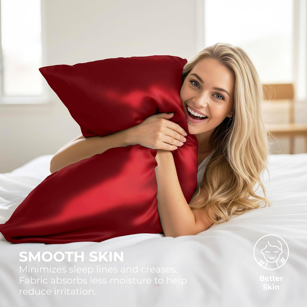PureBedding Pure Bedding Satin Pillowcase 2 Pack - Queen Size (20"x30", Burgundy) - Silky Pillow Cases for Hair and Skin - Satin Pillow Cov…