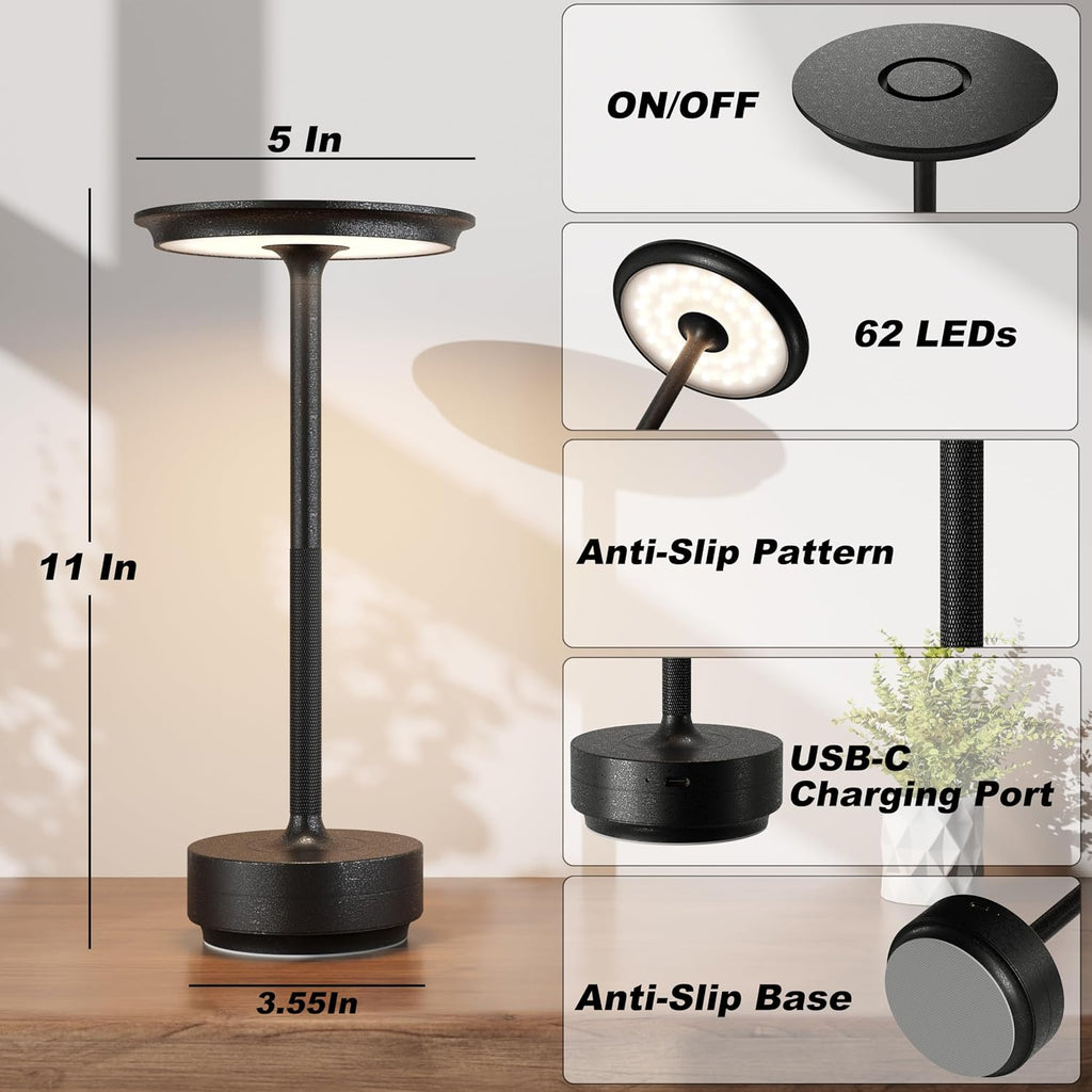 TBBGA 2 Pack Rechargeable Table Lamps Cordless, Portable 5000mAh Outdoor Table Light, 3 Color Stepless Dimming LED Table Lamp with Memory…
