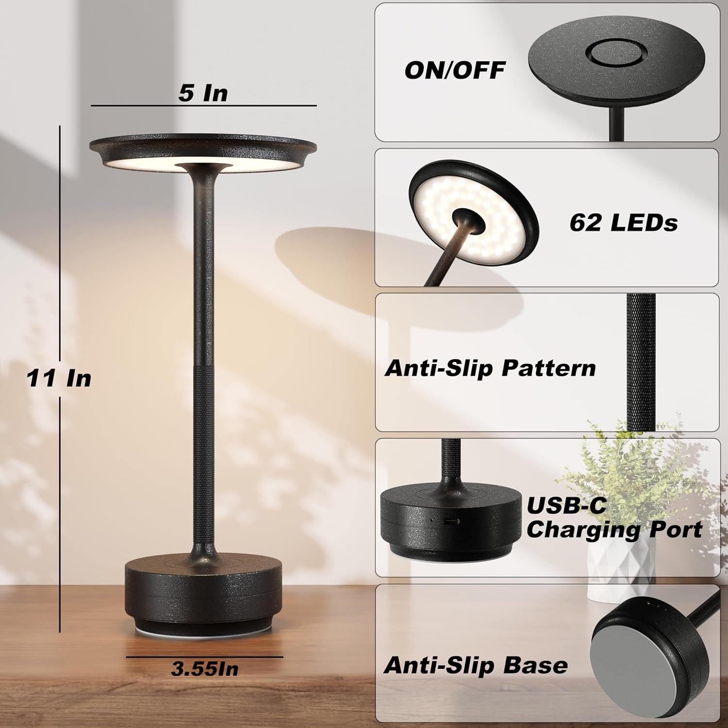 TBBGA 2 Pack Rechargeable Table Lamps Cordless, Portable 5000mAh Outdoor Table Light, 3 Color Stepless Dimming LED Table Lamp with Memory…