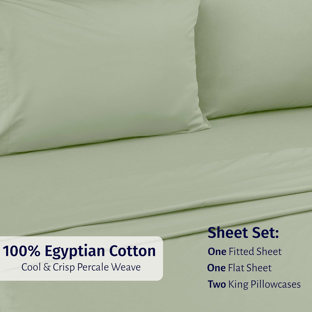 CaliforniaDesignDen California Design Den Egyptian Percale Sheets King Size Set - Certified 100% Egyptian Cotton, Lightweight Percale King…