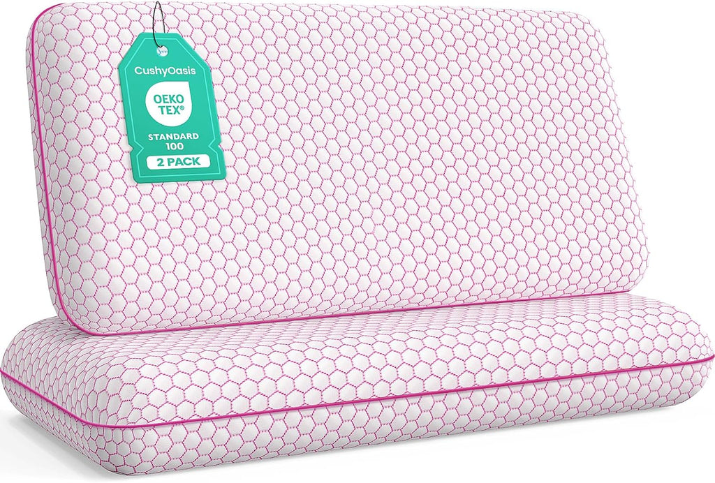 CushyOasis Memory Foam Pillows for Side, Back and Stomach Sleepers, Set of 2, Bed Pillow with Washable Cover and Breathable Mesh, Bed Pillo…