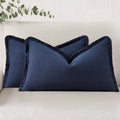 decorUhome Summer Decorative Neutral Linen Fringe Lumbar Throw Pillow Covers Set of 2 Navy Blue Pillow Covers with Tassels Soft Farmhouse B…