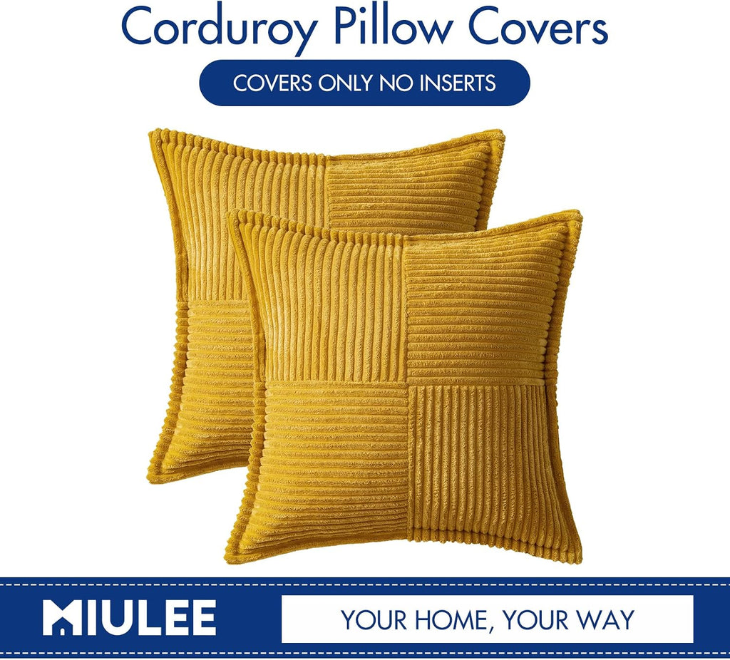 MIULEE Decorative Throw Pillow Covers for Couch Bed Livingroom 18x18 Inch Set of 2 Fall Mustard Yellow Boho Accent Throw Pllows Broadside…