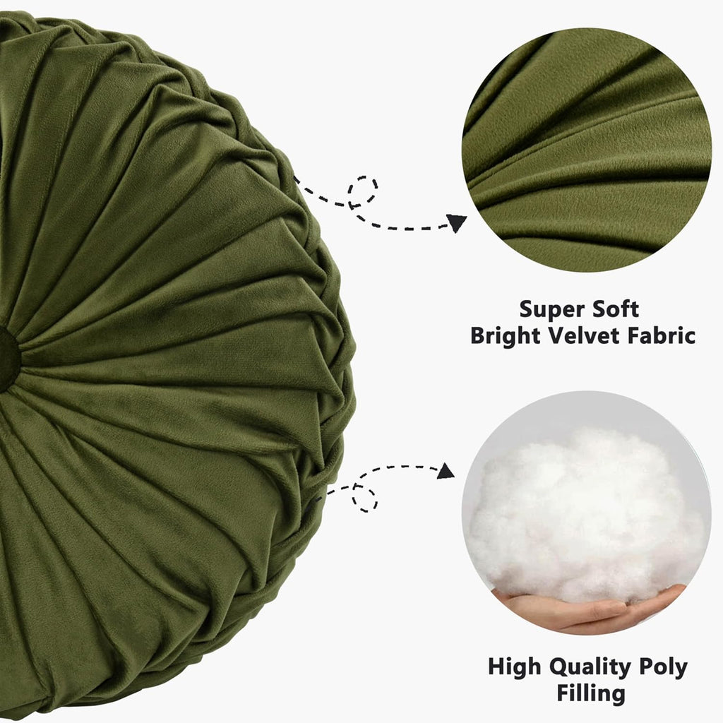 Hig Set of 2 Decorative Round Pleated Throw Pillows, Classy Accent Pumpkin Throw Pillows with Center Button, Vintage Velvet Floor Pillows f…